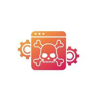 computer virus, malware attack icon with skull, vector