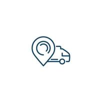 delivery vector line icon with van and mark