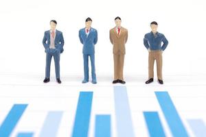 Miniature figures businessmen standing on a graph chart financial photo