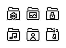 conjunto simple de iconos de línea de vector relacionados con la carpeta de archivos. contiene íconos como configuraciones, imágenes, bloqueo y más.
