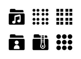 conjunto simple de iconos sólidos vectoriales relacionados con la interfaz de usuario. contiene iconos como carpeta de audio, cuadrícula y más. vector