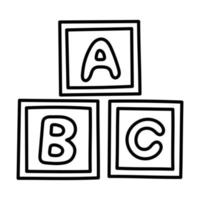 bloque abc. icono de cosas de niños de fideos dibujados a mano. vector