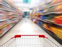 supermarket shelves aisle blurred background photo