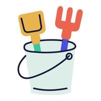 Sand Bucket. Hand Drawn Doodle Kid Stuff Icon. vector