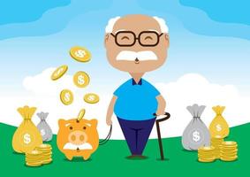 Old man saves for retirement vector file