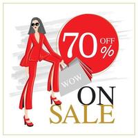 red woman with promotion sign artwork vector