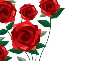 red rose with green leaves card template vector