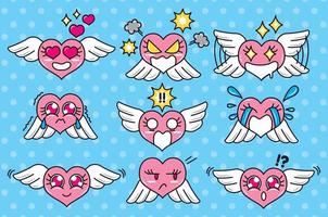 Cute heart with wing character doodle vector. vector