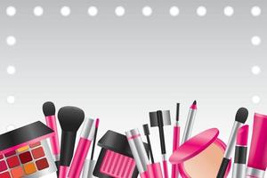 luxury makeup tools with lighted mirror background illustration vector.