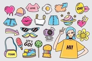 cute and fun fashion stuff doodle vector. vector