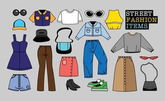 Street fashion items vector set.