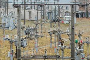 Old rural railway high-voltage electrical substation. photo