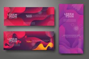 plantilla de diseño de conjunto de banners en colores degradados vibrantes de moda con formas fluidas abstractas vector