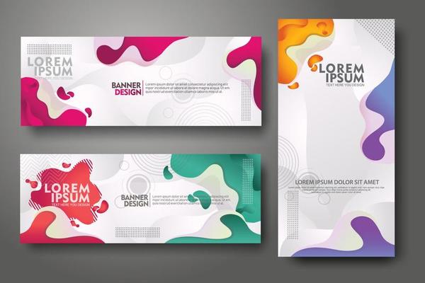 Banner set design template in trendy vibrant gradient colors with abstract fluid shapes