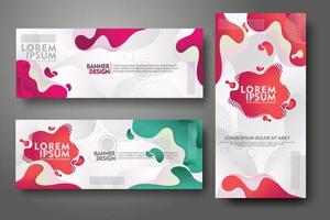 plantilla de diseño de conjunto de banners en colores degradados vibrantes de moda con formas fluidas abstractas vector