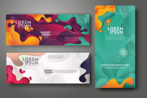Banner set design template in trendy vibrant gradient colors with abstract fluid shapes