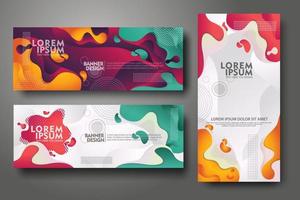 plantilla de diseño de conjunto de banners en colores degradados vibrantes de moda con formas fluidas abstractas vector