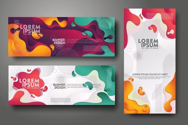 Banner set design template in trendy vibrant gradient colors with abstract fluid shapes