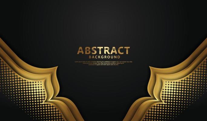 Luxury overlap layers background with lines effect. Realistic halftone dots on textured dark background