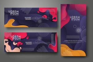 Banner set design template in trendy vibrant gradient colors with abstract fluid shapes vector