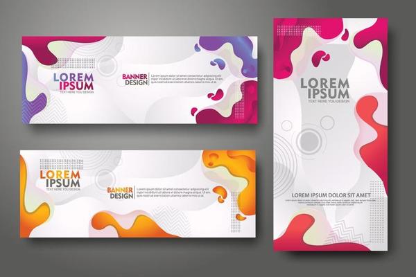 Banner set design template in trendy vibrant gradient colors with abstract fluid shapes
