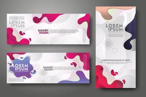 plantilla de diseño de conjunto de banners en colores degradados vibrantes de moda con formas fluidas abstractas vector