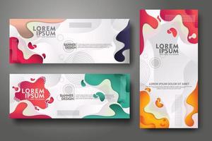 plantilla de diseño de conjunto de banners en colores degradados vibrantes de moda con formas fluidas abstractas vector