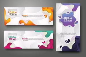 plantilla de diseño de conjunto de banners en colores degradados vibrantes de moda con formas fluidas abstractas vector