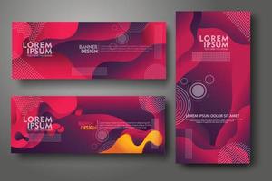 plantilla de diseño de conjunto de banners en colores degradados vibrantes de moda con formas fluidas abstractas vector