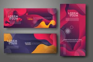 plantilla de diseño de conjunto de banners en colores degradados vibrantes de moda con formas fluidas abstractas vector