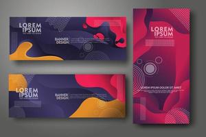 plantilla de diseño de conjunto de banners en colores degradados vibrantes de moda con formas fluidas abstractas vector