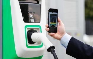 image of electric car charging post photo