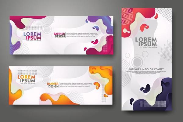 Banner set design template in trendy vibrant gradient colors with abstract fluid shapes
