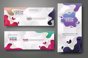 plantilla de diseño de conjunto de banners en colores degradados vibrantes de moda con formas fluidas abstractas vector