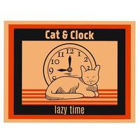 illustration vector graphic of cat and clock,lazy time