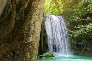 hermosa cascada y piscina esmeralda en la selva tropical en tailandia. foto