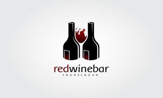 Red Wine Bar Vector logo Template. Logo of wine bottles utilizing negative space. Vector flat illustration. For web, logotype, info graphics for shop.
