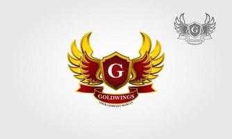 Gold Wings Vector Logo Illustration. Heraldic Wings Logo of different wings. Wings is a symbol logo. its design is easy to configure and use. Design on white background.