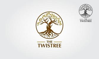 la plantilla de logotipo de vector twisttree. el símbolo principal del logotipo es un árbol, este logotipo simboliza unión, protección, paz, crecimiento, confianza, unidad, cuidado, naturaleza, ecología y medio ambiente.
