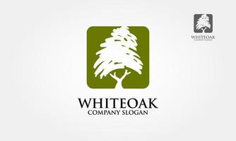 White Oak Tree Logo Template. A simple scratch oak tree silhouette on green background. Modern vector sign. Premium quality illustration logo design concept.