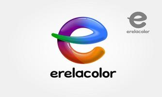 plantilla de logotipo de vector de color erela. letra brillante redonda e 3d forma del logotipo del arco iris ilustración vectorial.