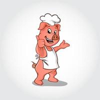 personaje de dibujos animados de chef de cerdo dando pulgares hacia arriba