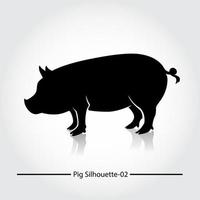 cerdo con sombra negra y en blanco. esta silueta es adecuada para íconos, símbolos, negocios, imágenes de productos, restaurantes que sirven platos de carne de cerdo, o también puede usarse para negocios de cría de cerdos. vector