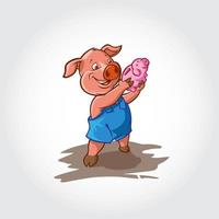 Pig Vector Cartoon Character. The vector illustration pig hold on of piggy bank.