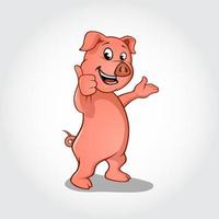 Pig cartoon character smiling and giving thumb up vector