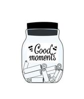 Glass jar with memories notes illustration. Collect moments. Positive thinking and mindfulness. Keeping good memories to support yourself. Good for cards, poster, article, sticker. vector