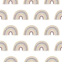 arco iris boho patrón vectorial sin costuras sobre un fondo blanco. diseño geométrico de elementos de semicírculo. bueno para impresión, textil, papel envolvente, embalaje, cubierta, papel tapiz, telón de fondo. vector