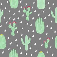 Cactus plant seamless pattern with drops on grey background. Different succulents textile template. vector