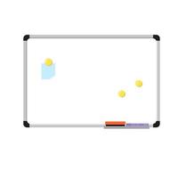 White marker board with magnets, pen and  erasing sponge flat vector illustration. Training class equipment. Use for mockup, background, poster, articles.