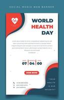 plantilla del día mundial de la salud para banner de medios sociales con azul, naranja y blanco en fondo vertical. vector